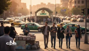 تصویر واقع گرایانه از میدان انقلاب تهران با دانشجوها و کتاب فروشی ها؛ چهارراه صداها و خاطرات شهری