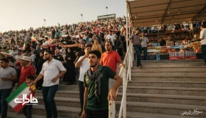 هواداران در حال بالا رفتن از پله‌های استادیوم و نفس‌نفس زدن قبل از سوت شروع بازی فوتبال در ایران